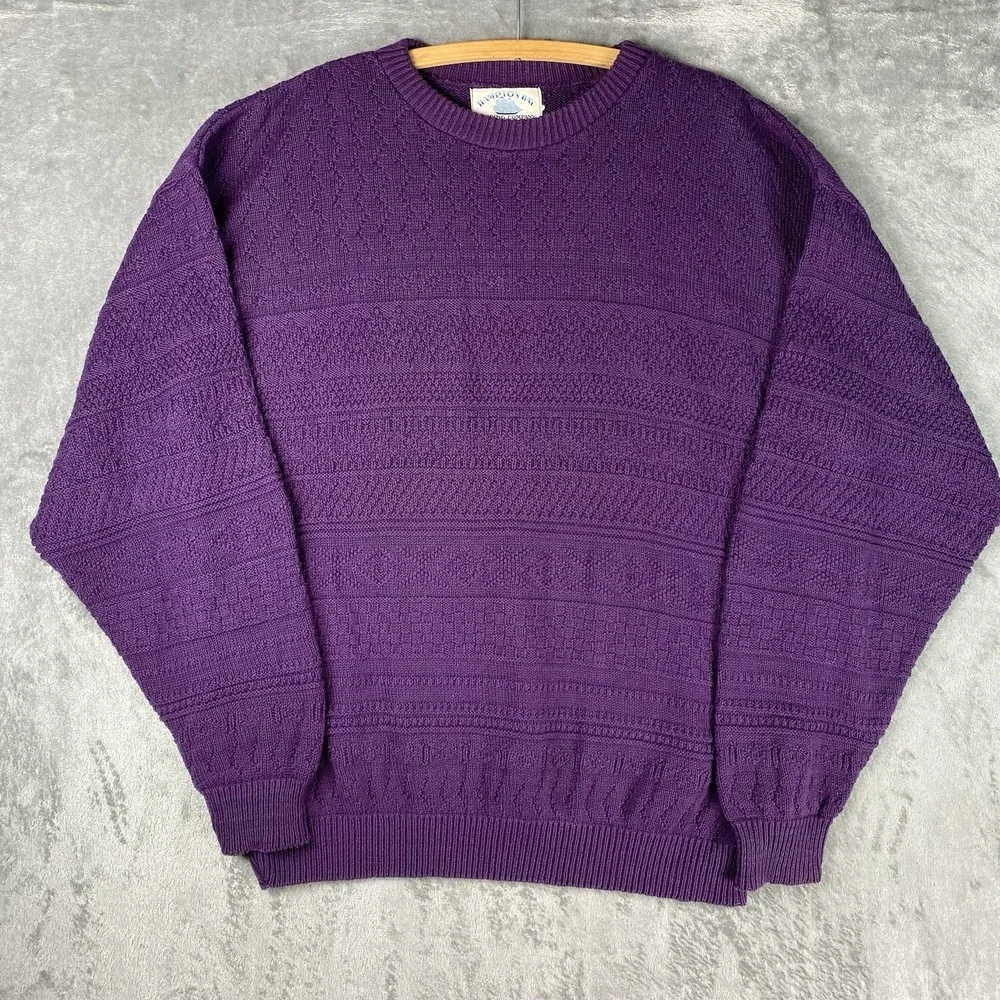 Vtg Hampton‎ Bay Trading Company Sweater Mens XL Purple 3D Knit Textured 90s